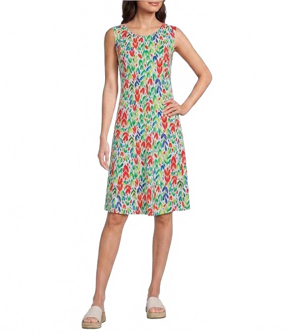 NEW MULTIPLES panel scoop neck tank dress in leaf multi